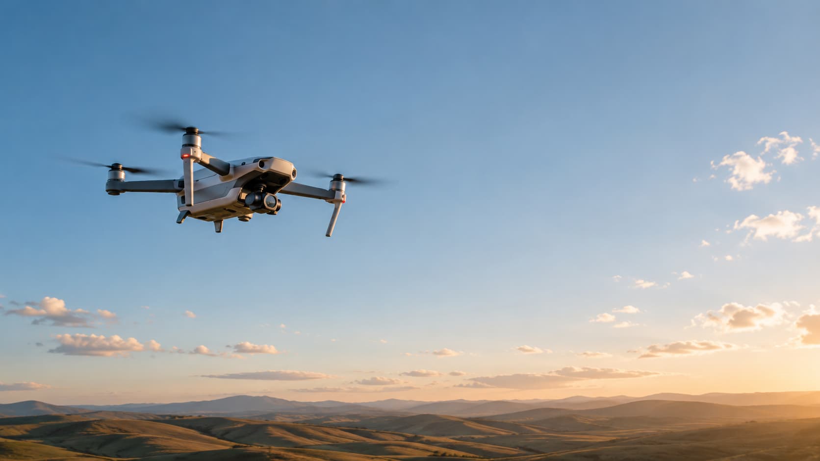 Drone flying at golden hour